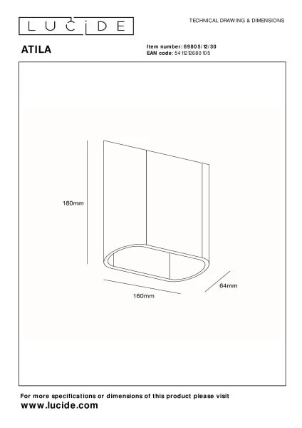 Lucide ATILA - Wandlamp Binnen/Buiten - LED Dimb. - 2x5W 2700K - IP65 - Zwart - technisch